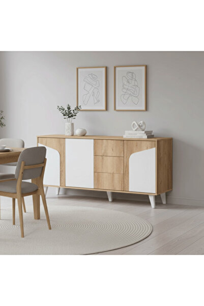 bec9 Modern Buffet Cabinet with Wooden Structure Elegant Design