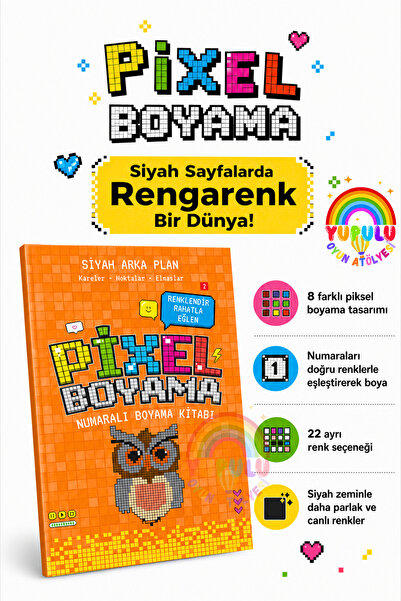 YUPULU Pixel Boyama Büyükler 2 - Baykuş | Numaralı Boyama Kitabı – 8 Farklı T...