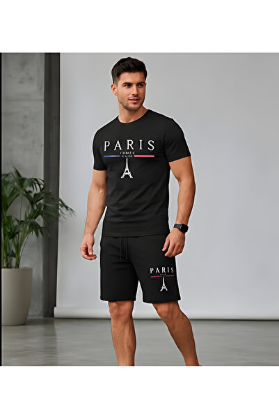 EFFRENATU Men's Sleeve Print Detailed Adult Shorts Set