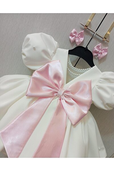 GOLD TEKSTİL Girl's Fluffy Tulle Pearl Evening Dress Giant Bow Birthday Dress...