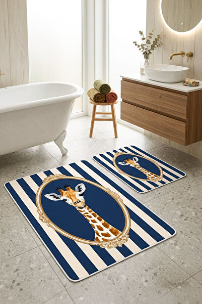 Nihai Ev Digital Non-Slip Washable Giraffe Modern Double Bath Mat Bathroom Ru...