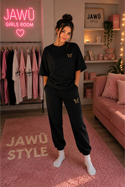 JAWÜ STYLE Set de trening din bumbac supradimensionat cu imprimeu leopard și ...