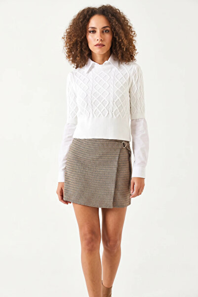 Efnaz style Women's Shirt Detailed Hair Braided Knitwear Optical White Sweater