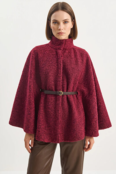Efnaz style Women's Belted Cashmere Araboy Poncho Claret Red