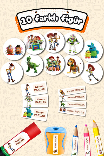 Sticker Ekspres Okul Etiketi Toy Story Kalem Defter Etiketi Özel İsim Yazılabilen Etiket 245 Adet İsim Etiketi