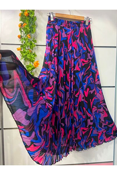 edu collection Patterned Chiffon A-Line Skirt Lined