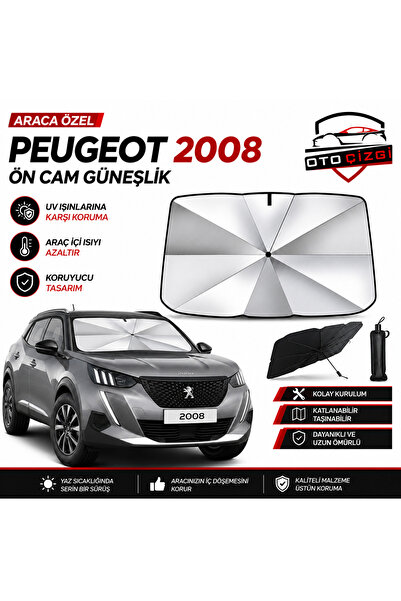 Oto Çizgi Peugeot 2008 Şemsiye Tip Ön Cam Güneşliği Katlanabilir UV Korumalı ...