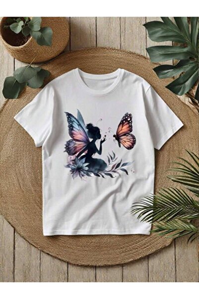 k222 Women Short Sleeve V-Neck T-Shirt, Butterfly Fairy Floral Graphic, Breat...