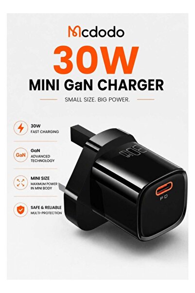 Mcdodo CH-0581 30W USB-C PD Mini GaN Fast Charger, UK Plug, Black, Single Por...