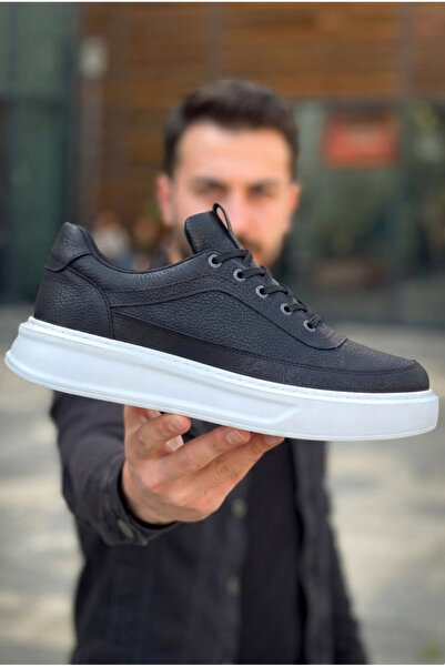 Zerenyus Zrk-X006 Premium High Sole Black and White Lace-Up Men's Sneaker