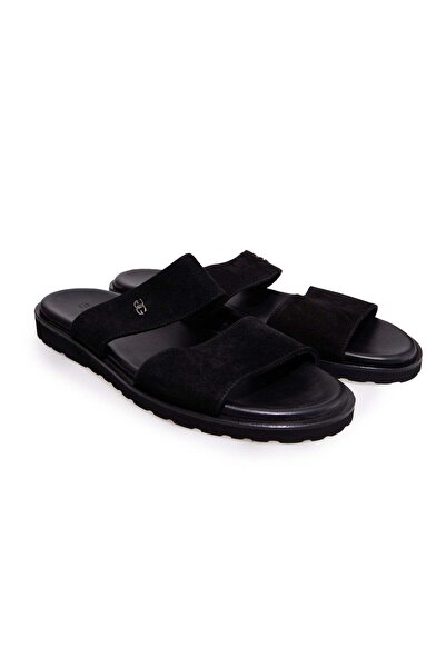 FRANCO CALVANI Black Color Genuine Suede Leather Men's Slippers