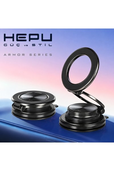 HEPU Armor Series HP-AA02 Güçlü Manyetik Araç İçi Telefon Tutucu - Dayanıklı Çinko Alaşım Gövde ve Katlanabilir Mıknatıslı Torpido/Konsol Üstü Araç Tutacağı