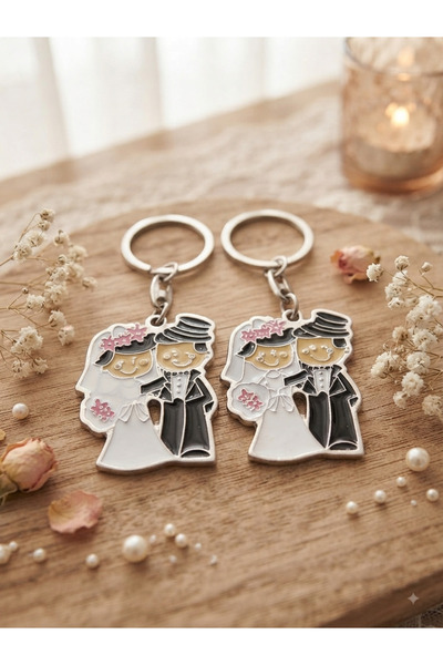 Deniz Party Store Gelin Damat Şeklinde Metal Anahtarlık 10 Adet