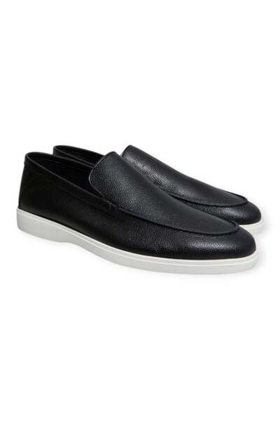 FRANCO CALVANI Black Color Laceless Genuine Leather Men's Shoes