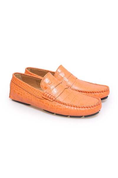 FRANCO CALVANI Orange Color Laceless Genuine Leather Men's Shoes