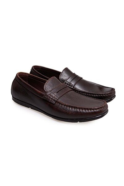 FRANCO CALVANI Brown Laceless Genuine Leather Men's Shoes