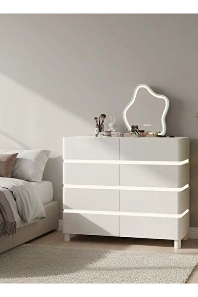 NKX Modern White LED Dresser with 8 Drawers | Vanity Chest of Drawers for Bed...