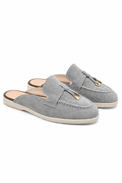 a ayak&kabım official Liora Light Gray Genuine Leather Suede Women's Loafer M...