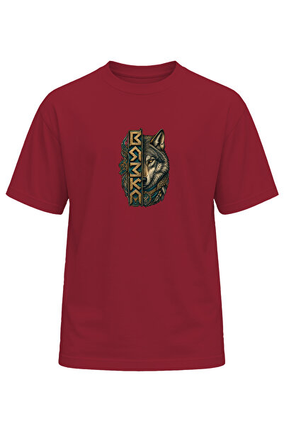 remonz Unisex Black Wolf Göktürk Motif Printed T-Shirt – Special Design T-Shi...