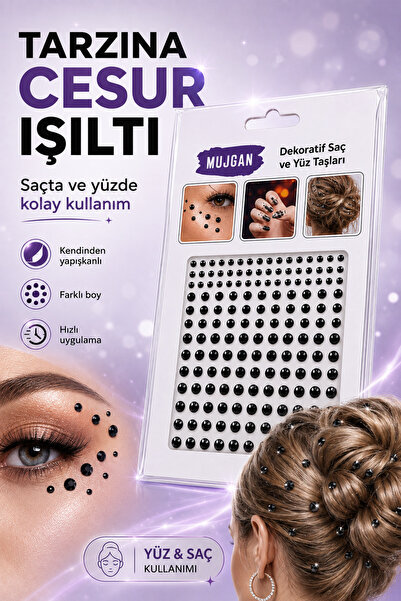 MUJGAN Kendinden Yapışkanlı Dekoratif Saç ve Yüz İnci Taş Seti