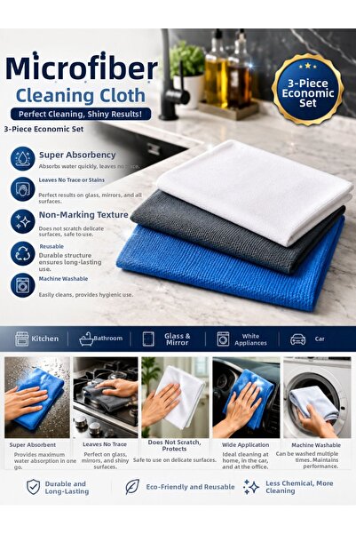 TUMU LIFE 3-Piece Microfiber Cleaning Cloth, Glass, Car, Kitchen, Fiber Cloth...