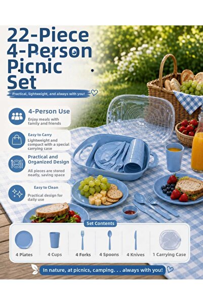 zemihra Special Design Picnic Set with Notched Plate and 22 Pieces with Carry...