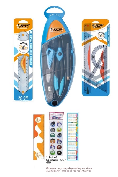 Bic Middle school compass set 5 pieces and ruler set 3 products and gift stec...