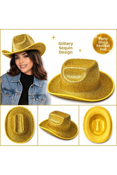 Eco Lounge Shiny Gold Gold Cowboy Hat for Women Men Party Disco Festival Hat