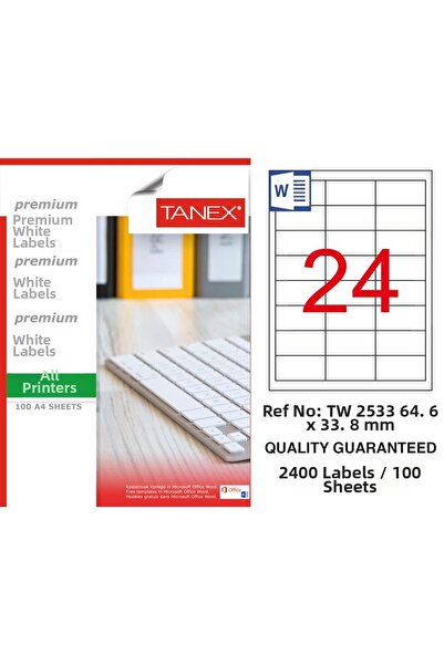 Tanex ΕΤΙΚΕΤΕΣ 24/A4 64.6*33.8MM ΤΕΤΡΑΓΩΝΕΣ ΓΩΝΙΕΣ 100/ΣΥΣΚΕΥΑΣΙΑ
