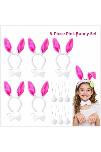 ForWhat 6Set Candy Pink Rabbit Crown Bowtie Tail Set for Office Home Office E...
