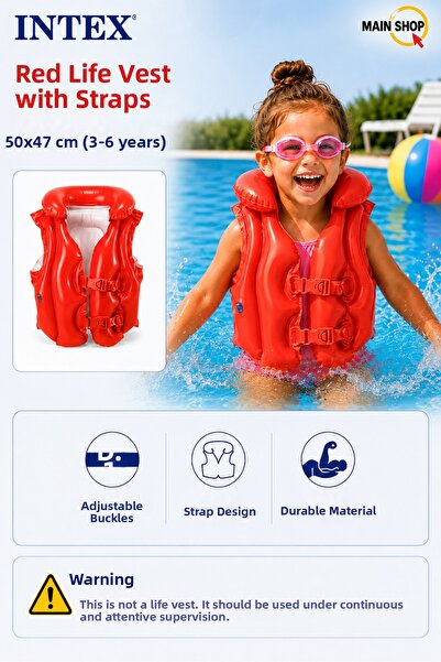 MAİN SHOP Intex Red Children's Inflatable Vest with Collar Pool Sea Swimming ...