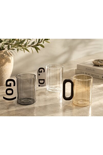 İnterlife Modern Acacia Handle Glass Mug – Smoked, Amber, and Clear Colored C...