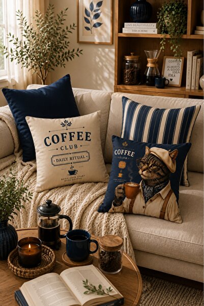 Bertille Home Set de 4 huse de pernă cu imprimeu digital pe două fețe din ser...