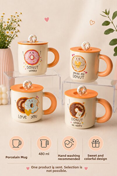 hak-iş oyuncak Donut Design Porcelain Mug with Silicone Lid 480 ml
