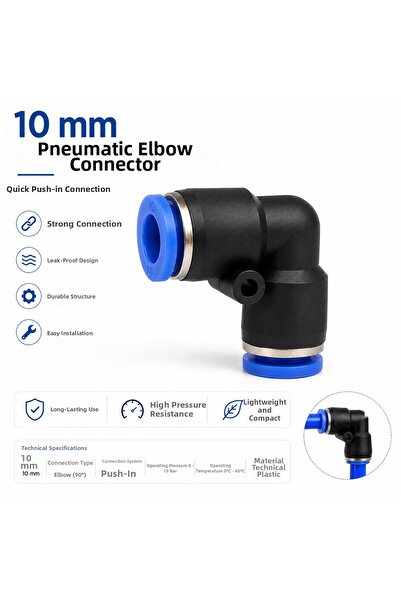 GENERAL 10 mm Pneumatic Elbow Fitting Push-In Quick Connector Hose Attachment