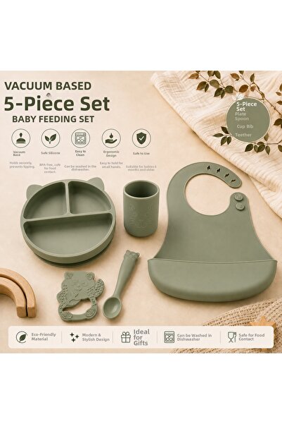 Bebeye Baby Feeding Set Olive Green 5 Piece Silicone Feeding Set – Bpa-Free