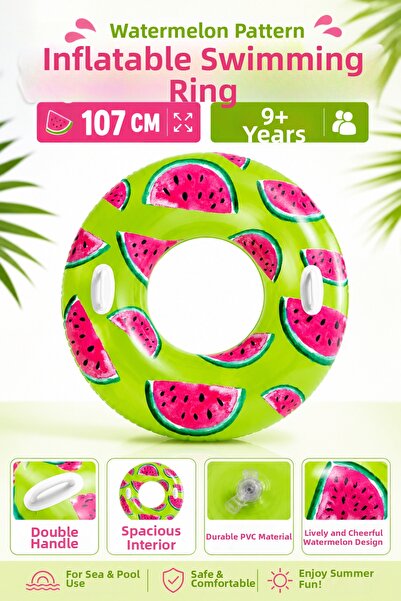 YILDIRIM OYUNCAK Watermelon Patterned Inflatable Swim Ring with Double Handle...