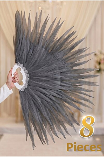 ZEYMERADE Dark Gray Fringed Dance Fan, 8 Pieces Large Size 120X80Cm, Henna Ni...