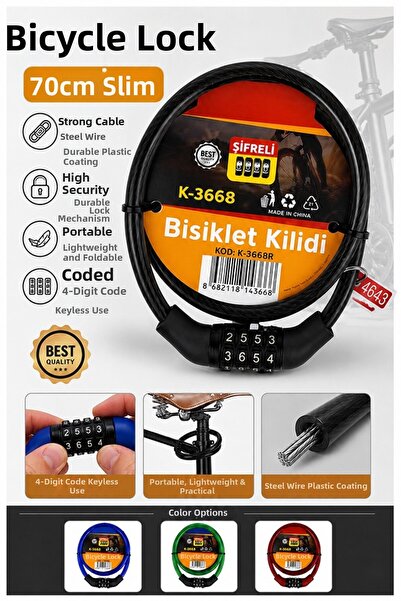 Artmaster Lacăt negru pentru bicicletă cu combinație, 70 cm, subțire, 1 bucat...