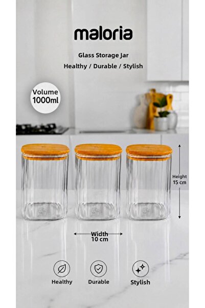 Maloria Square Bamboo Lid Crystal Striped Jar