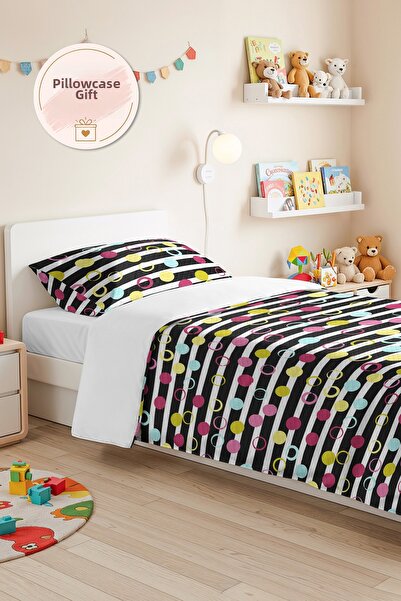 Evimde Bambaşka Black Geometric Polka Dot Teen Room Single Pique Set - Pink Y...