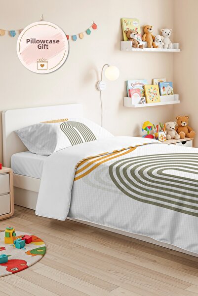 Evimde Bambaşka Geometric Bohemian Khaki Young Room Single Pique Set - Mustar...