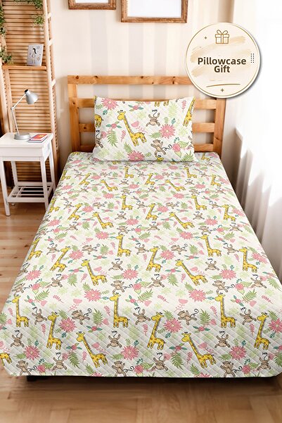Evimde Bambaşka Safari Animal Pastel Girls' Pique Set-Tropical Pink Yellow Ba...