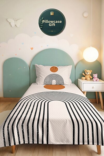Evimde Bambaşka Geometric Bohemian Beige Young Room Single Pique Set-Black St...