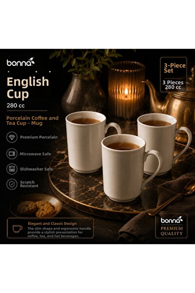 Bonnami Bonna English Mug Set - Premium Porcelain Coffee and Tea Cup 280 Cc