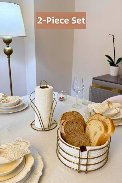 Edora Home Set of 2 Shiny Gold Swan Napkin Holder Round Bread Basket Kitchen Set