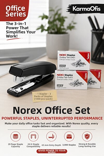 KarmaOfis Norex Office Stapler Set |   1 Stapler + 3 Packs of 24/6 Staples | ...