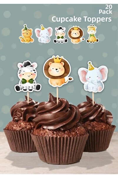 Markasız ucuz Safari Party Theme Cupcake Decoration 20pcs