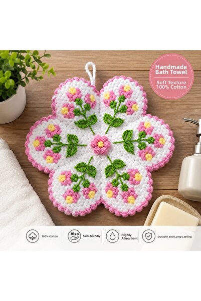 NECO GİYİM Handmade Floral Patterned Bath Washcloth – Decorative Washcloth