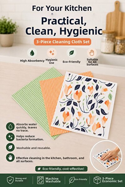 Clean Vibe 3 Colorful 100% Natural Cellulose Microfiber Cleaning Cloths